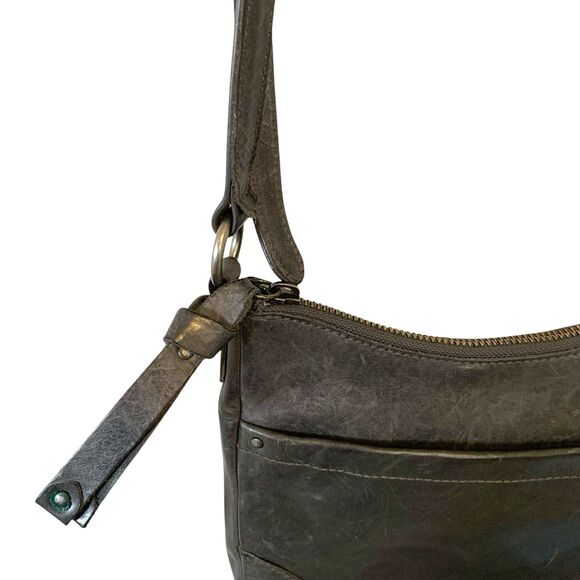 Frye Melissa Swing Crossbody Dark Gray Leather Plaid Lining Zip Closure - Picture 5 of 10